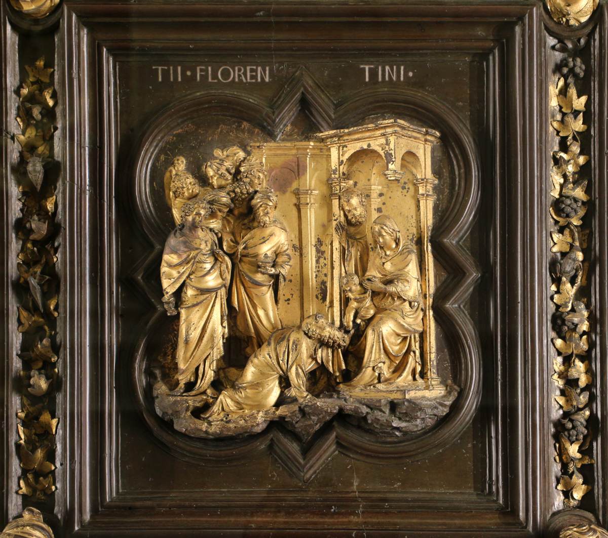 North doors panels: 3. Adoration of the Magi by GHIBERTI, Lorenzo