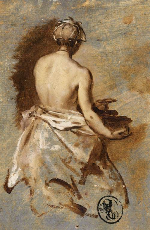 Young Woman with a Nude Back Presenting a Bowl by