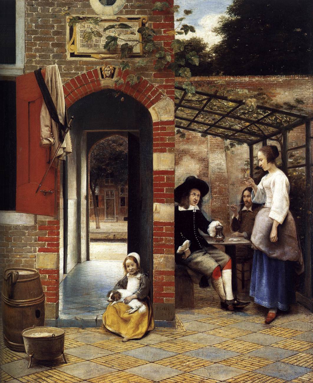 Figures Drinking in a Courtyard by