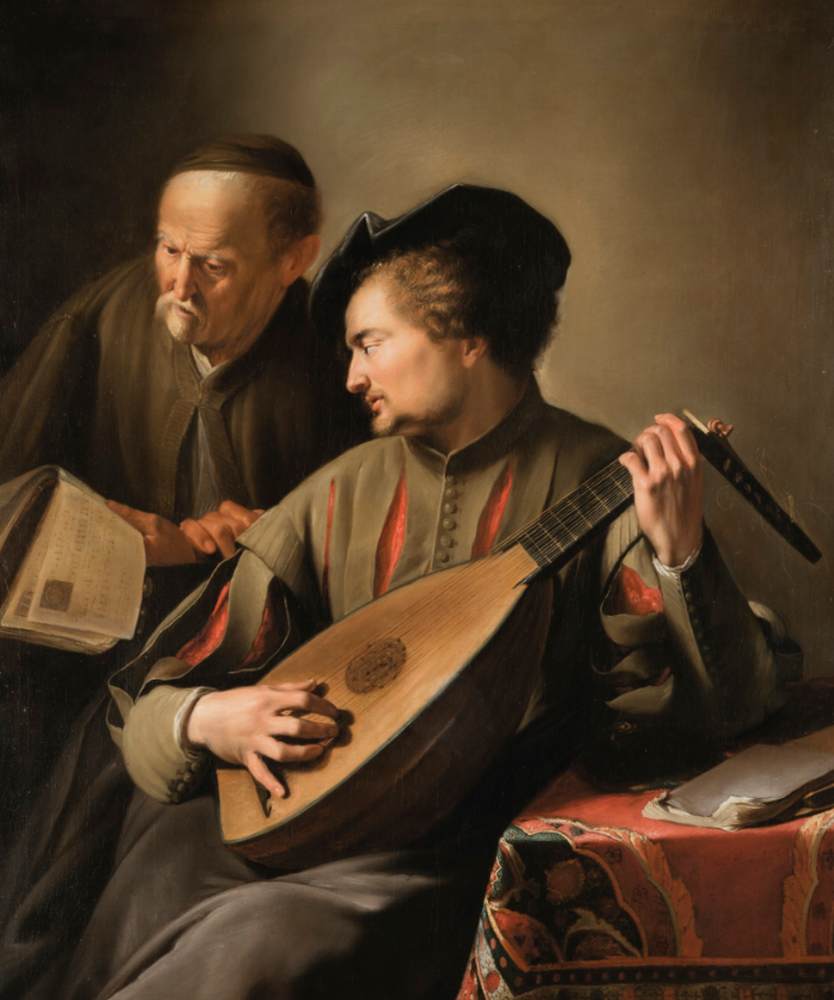 Lute Player Accompanying an Old Man Holding a Musical Score by