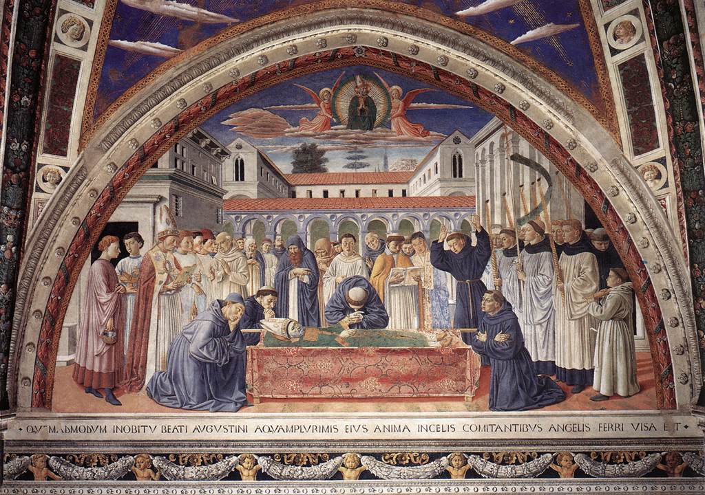 Funeral of St Augustine (scene 17, south wall) by GOZZOLI, Benozzo