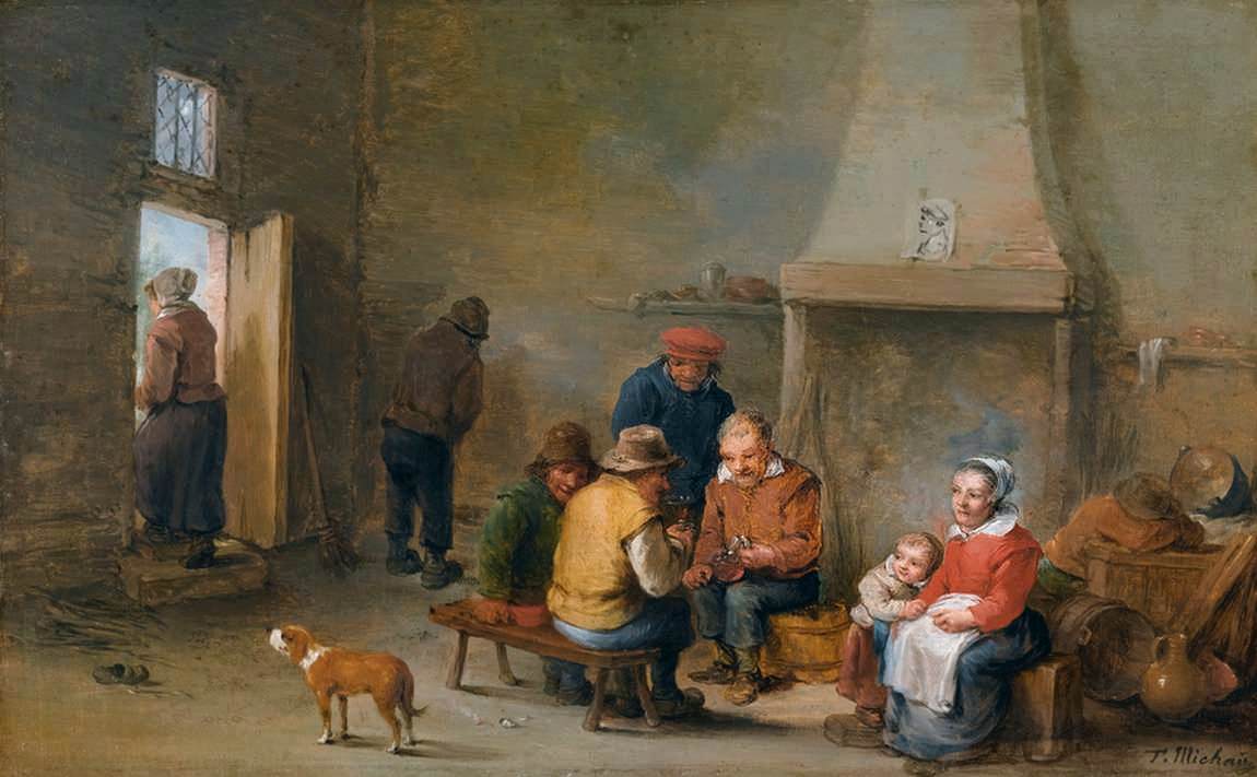 Peasants in an Interior by MICHAU, Théobald