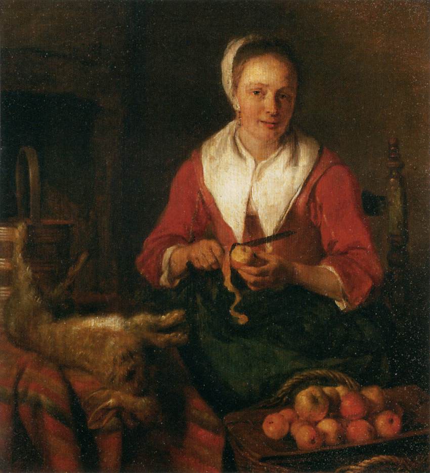 Woman Peeling an Apple by METSU, Gabriel