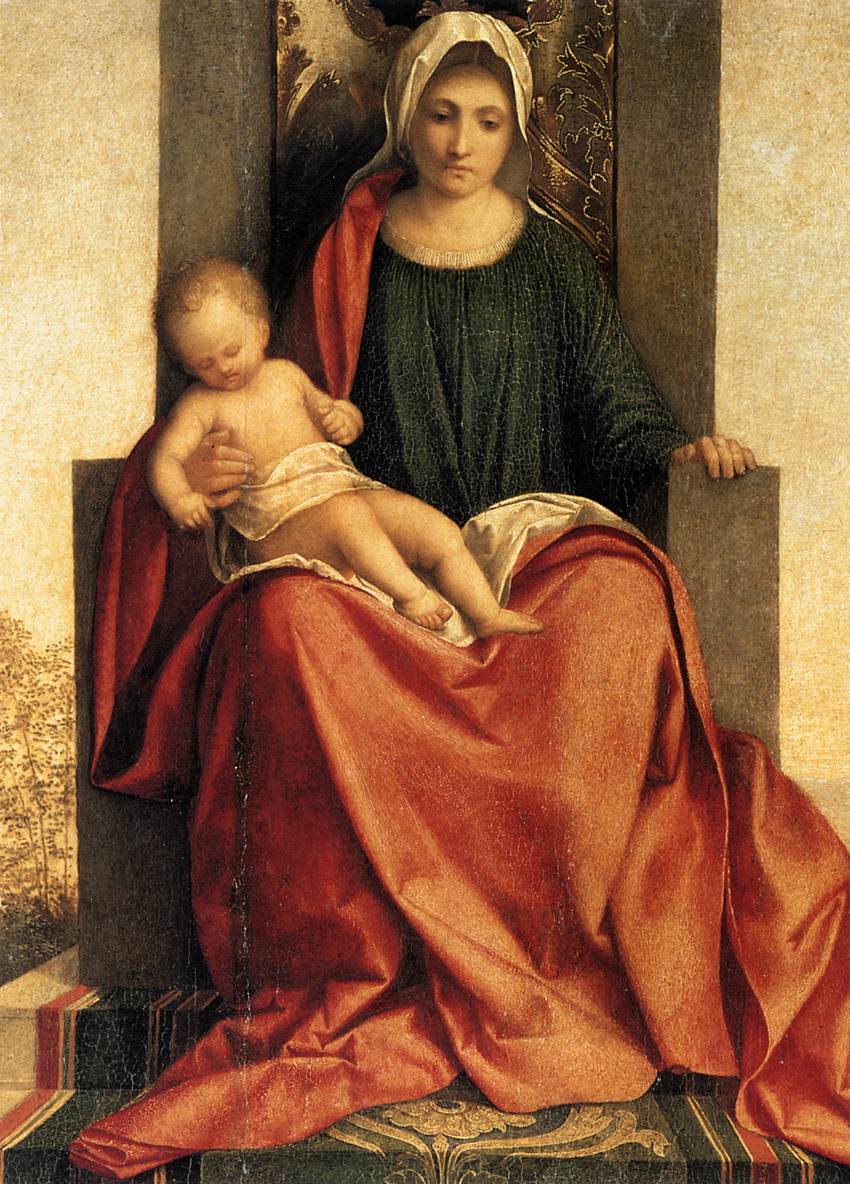 Madonna and Child Enthroned between St Francis and St Liberalis (detail) by GIORGIONE