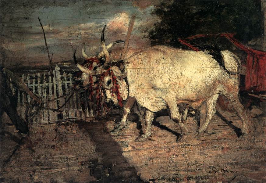 Oxen Pulling a Cart by