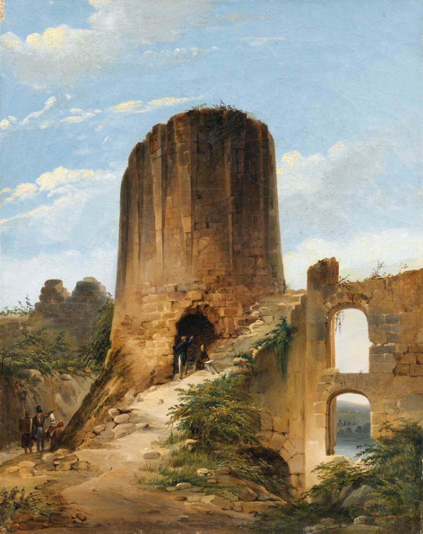 Young Artist Painting by the Dungeon of Château Gaillard by LEPRINCE, Auguste-Xavier