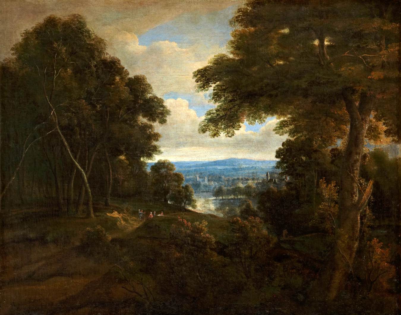 An Extensive Wooded Landscape with Travellers on a Path by ARTHOIS, Jacques d'