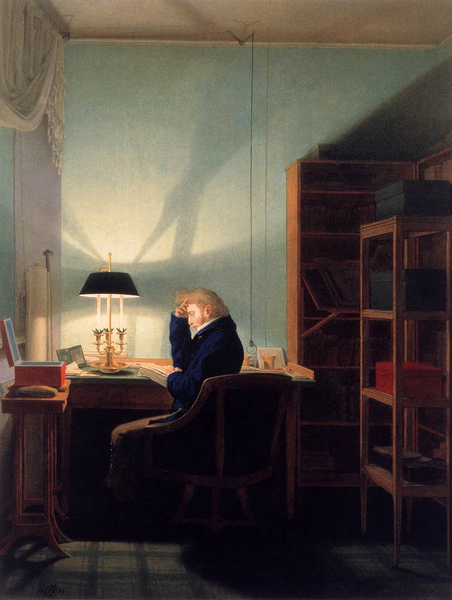 Man Reading at Lamplight by