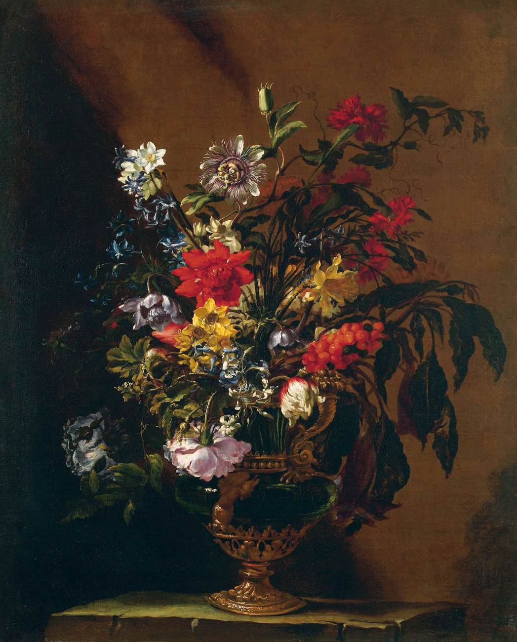 Flowers in a Vase on a Stone Ledge by MARIO DEI FIORI