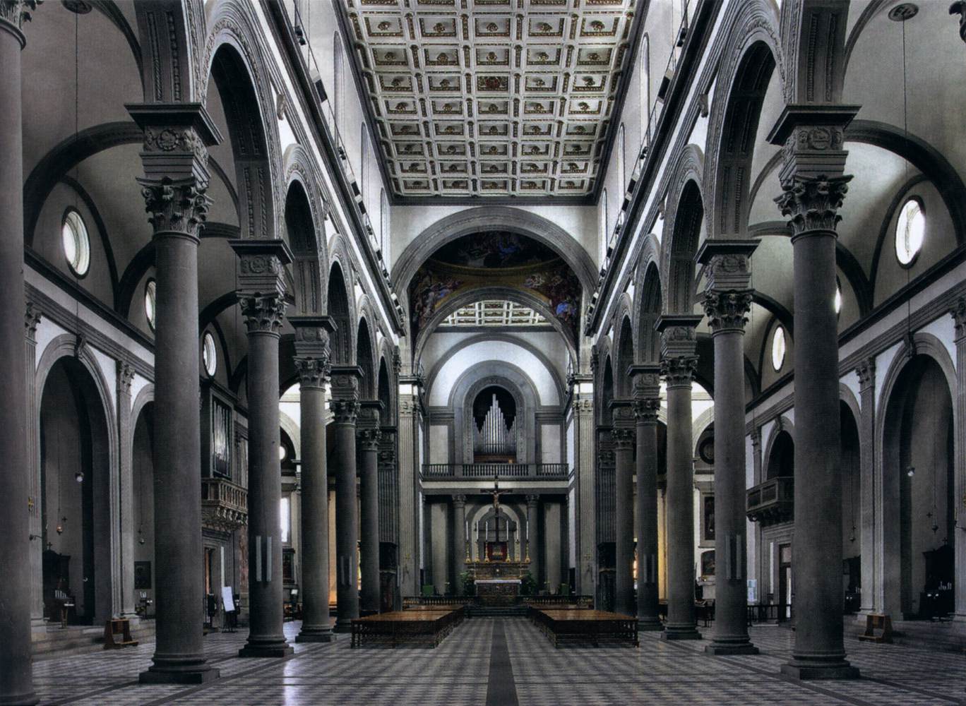 San Lorenzo: View of the nave toward the choir by BRUNELLESCHI, Filippo