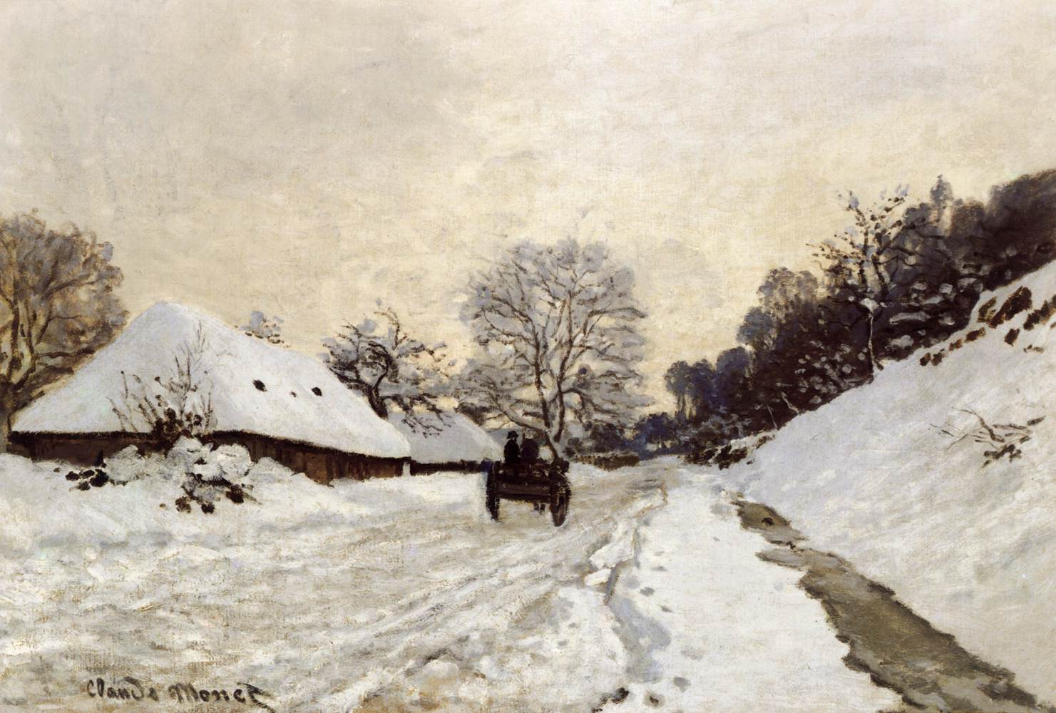 A Cart on the Snowy Road at Honfleur by MONET, Claude