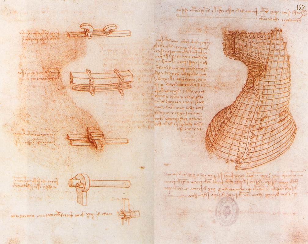 Double manuscript page on the Sforza monument by LEONARDO da Vinci