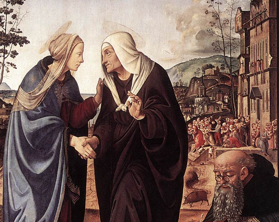 The Visitation with Sts Nicholas and Anthony (detail) by