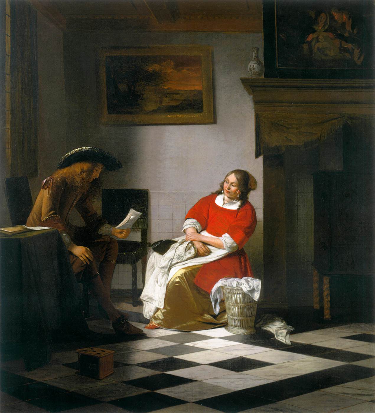 Man Reading a Letter to a Woman by