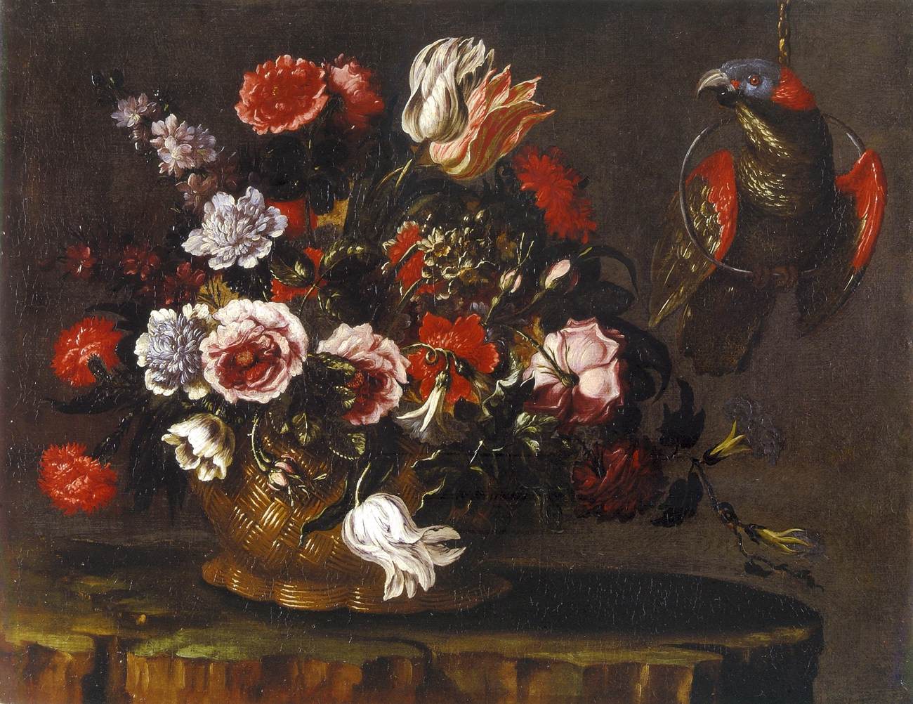 Basket of Flowers with Parrot by SCACCIATI, Andrea