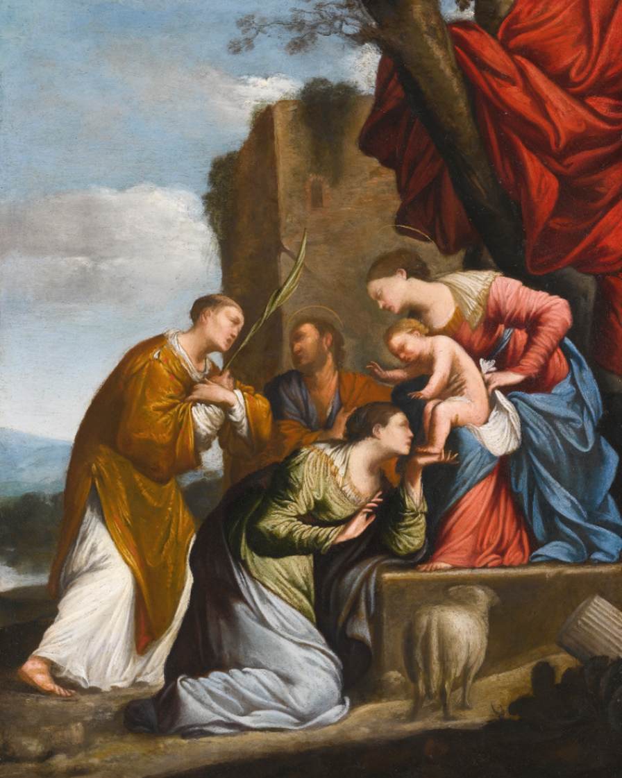 Adoration of the Christ Child, with Three Saints by