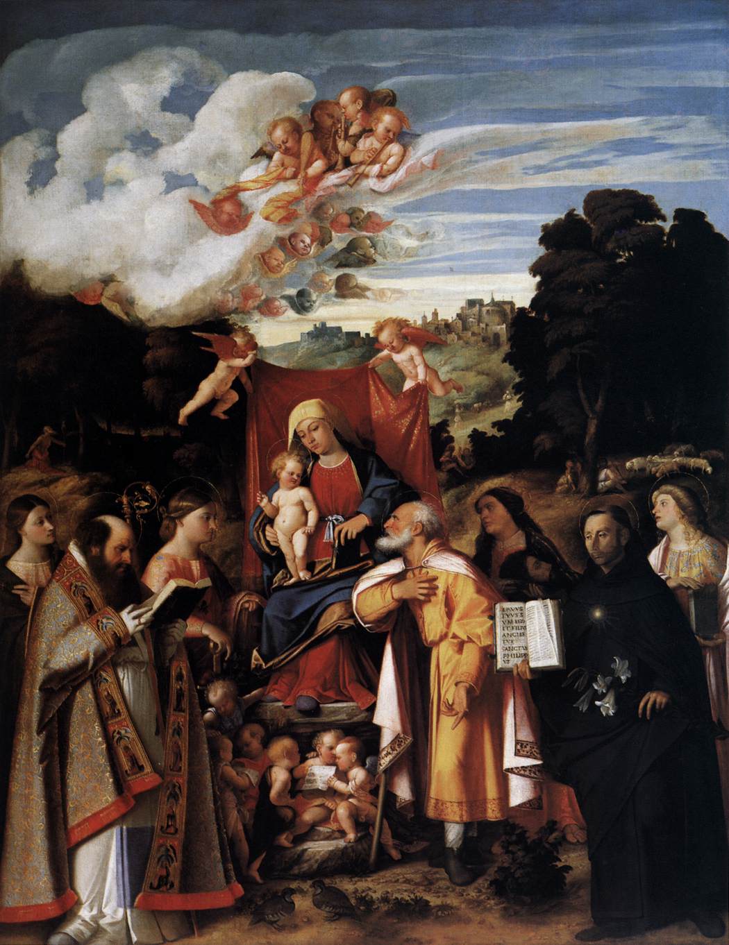 Virgin Enthroned with Angels and Saints by CARIANI, Giovanni