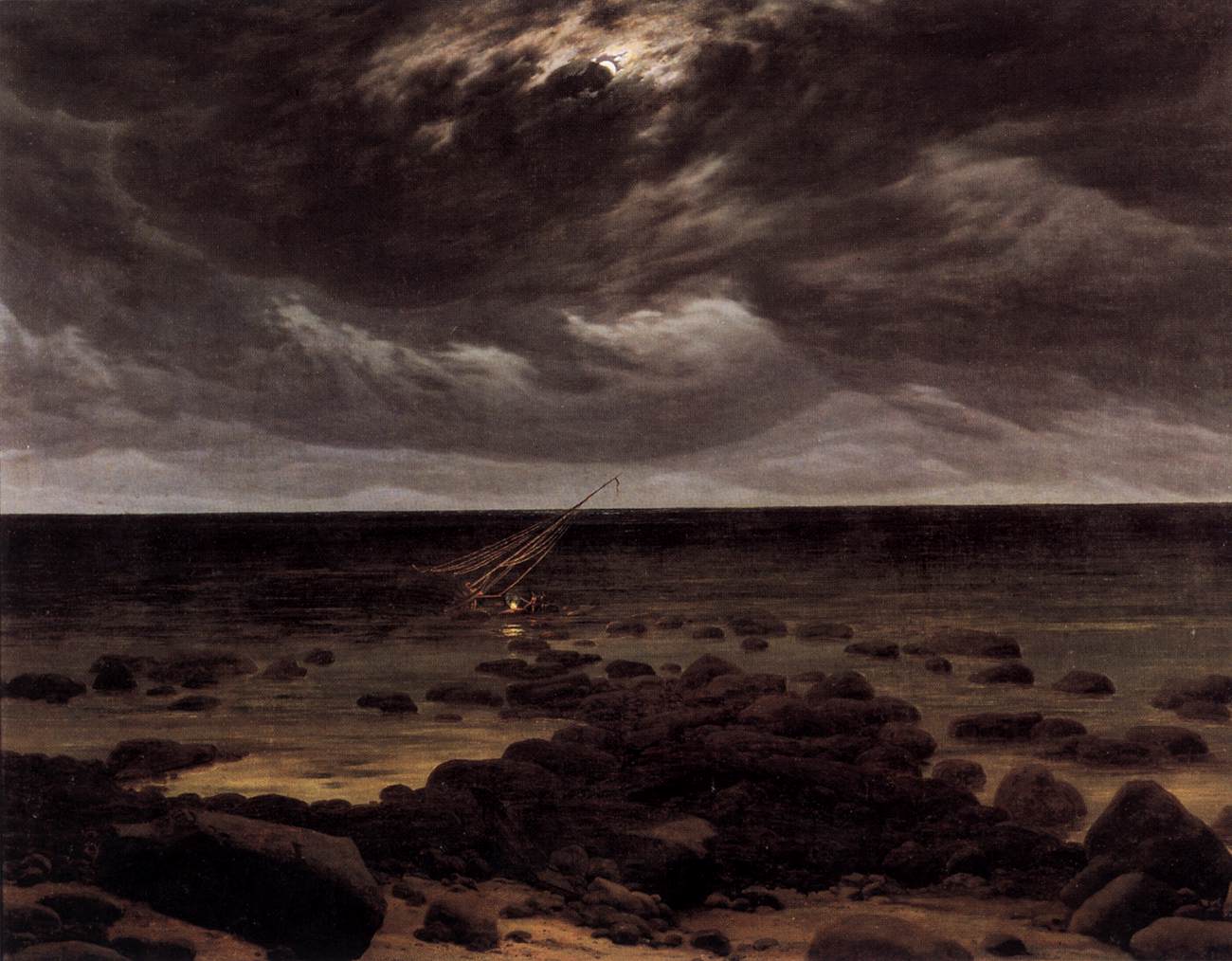 Seashore with Shipwreck by Moonlight by FRIEDRICH, Caspar David