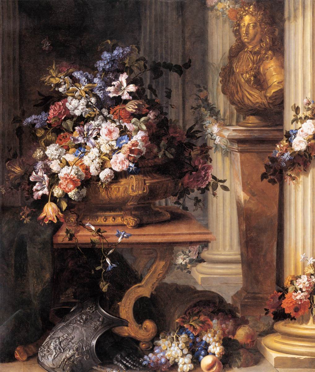 Flowers in a Gold Vase, Bust of Louis XIV, Horn of Plenty and Armour by