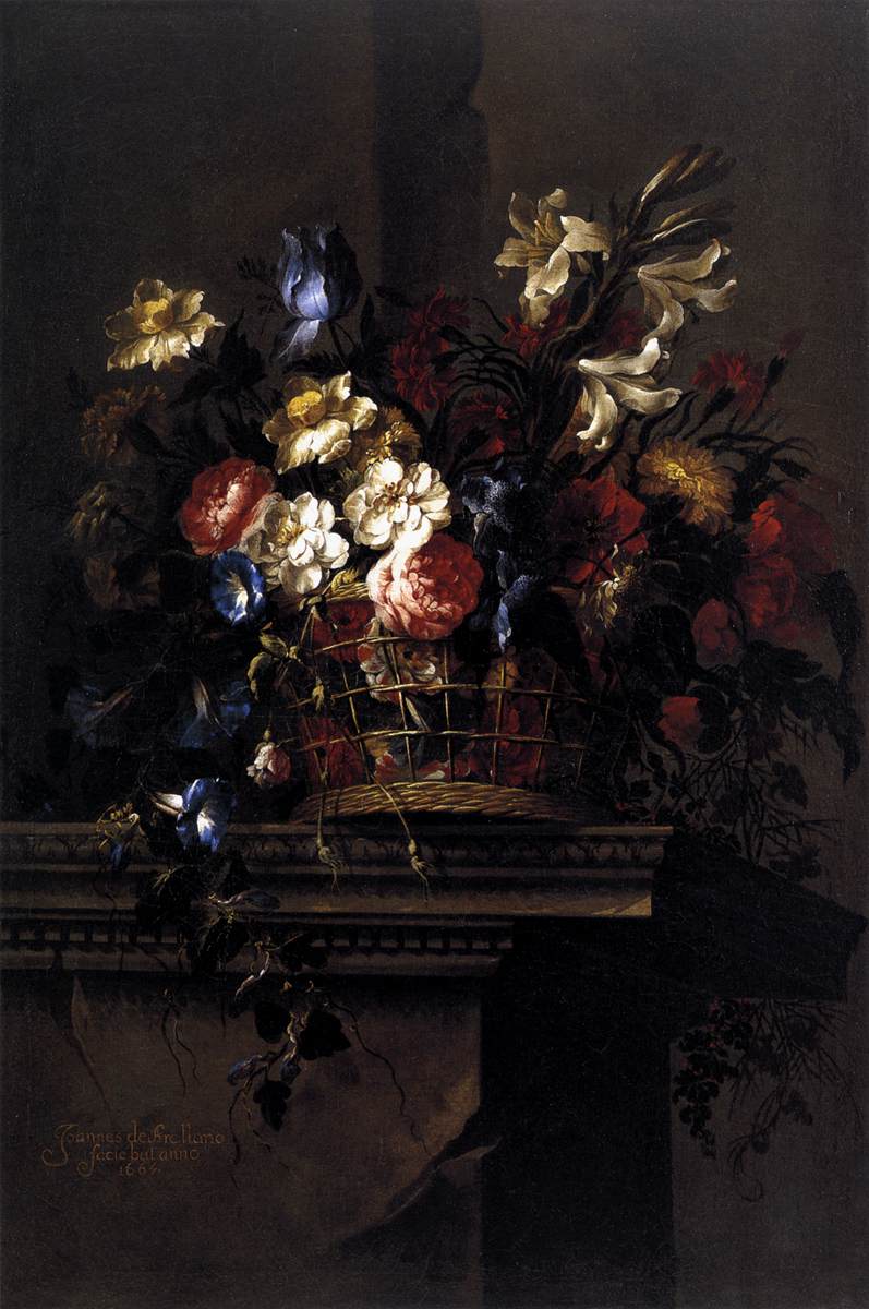 Basket of Flowers on a Plinth by