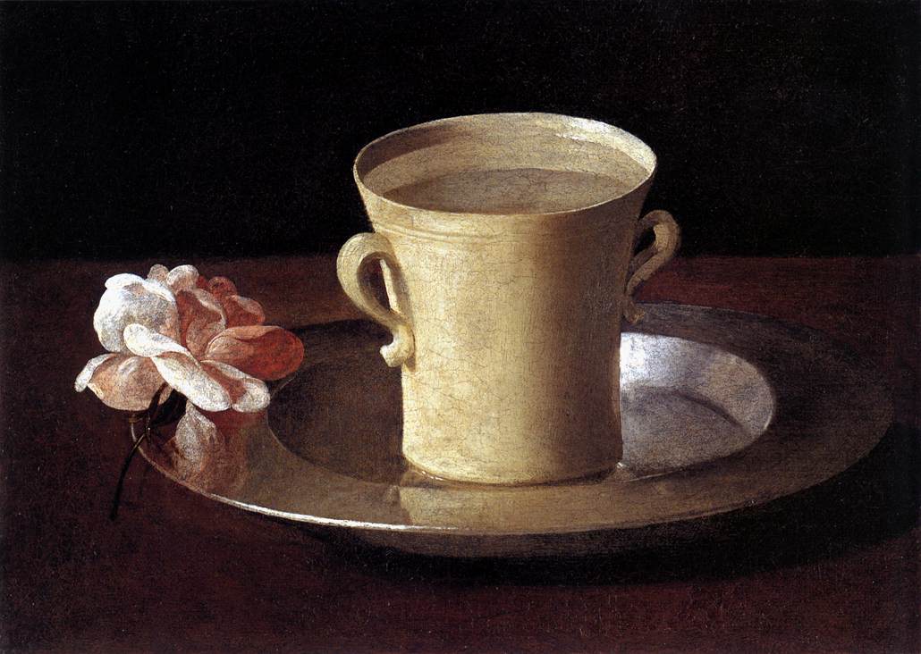 Cup of Water and a Rose on a Silver Plate by ZURBARÁN, Francisco de