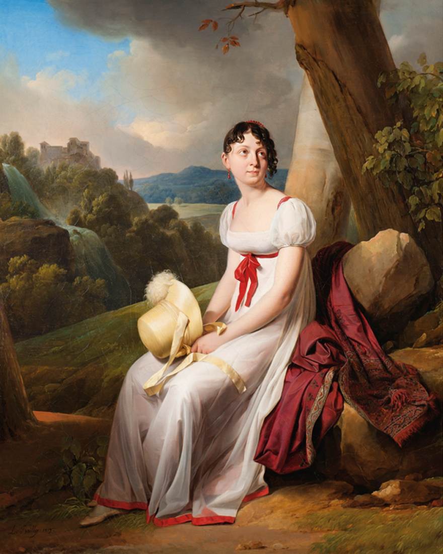 Portrait of Madame Saint-Ange Chevrier in a Landscape by BOILLY, Louis Léopold