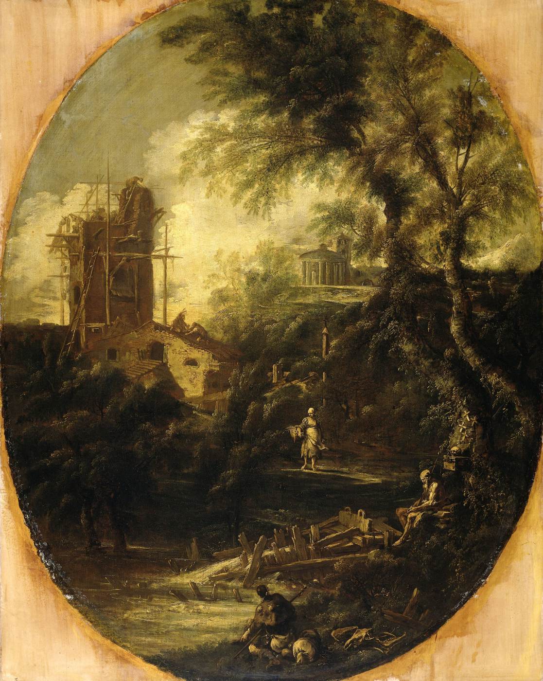 Landscape with Hermit, Pilgrim and Peasant Woman by PERUZZINI, Antonio Francesco