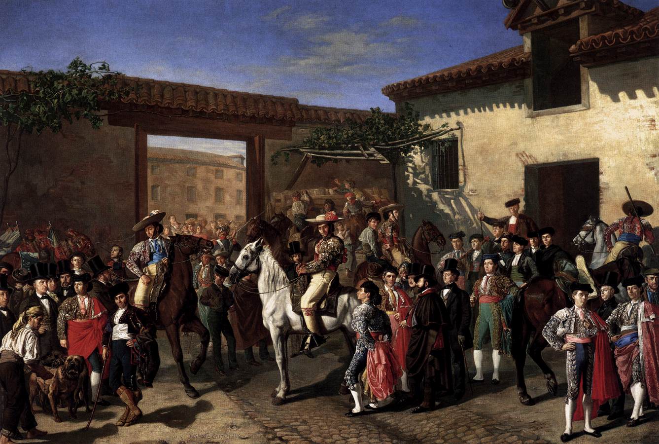 Horses in a Courtyard by the Bullring before the Bullfight, Madrid by CASTELLANO, Manuel