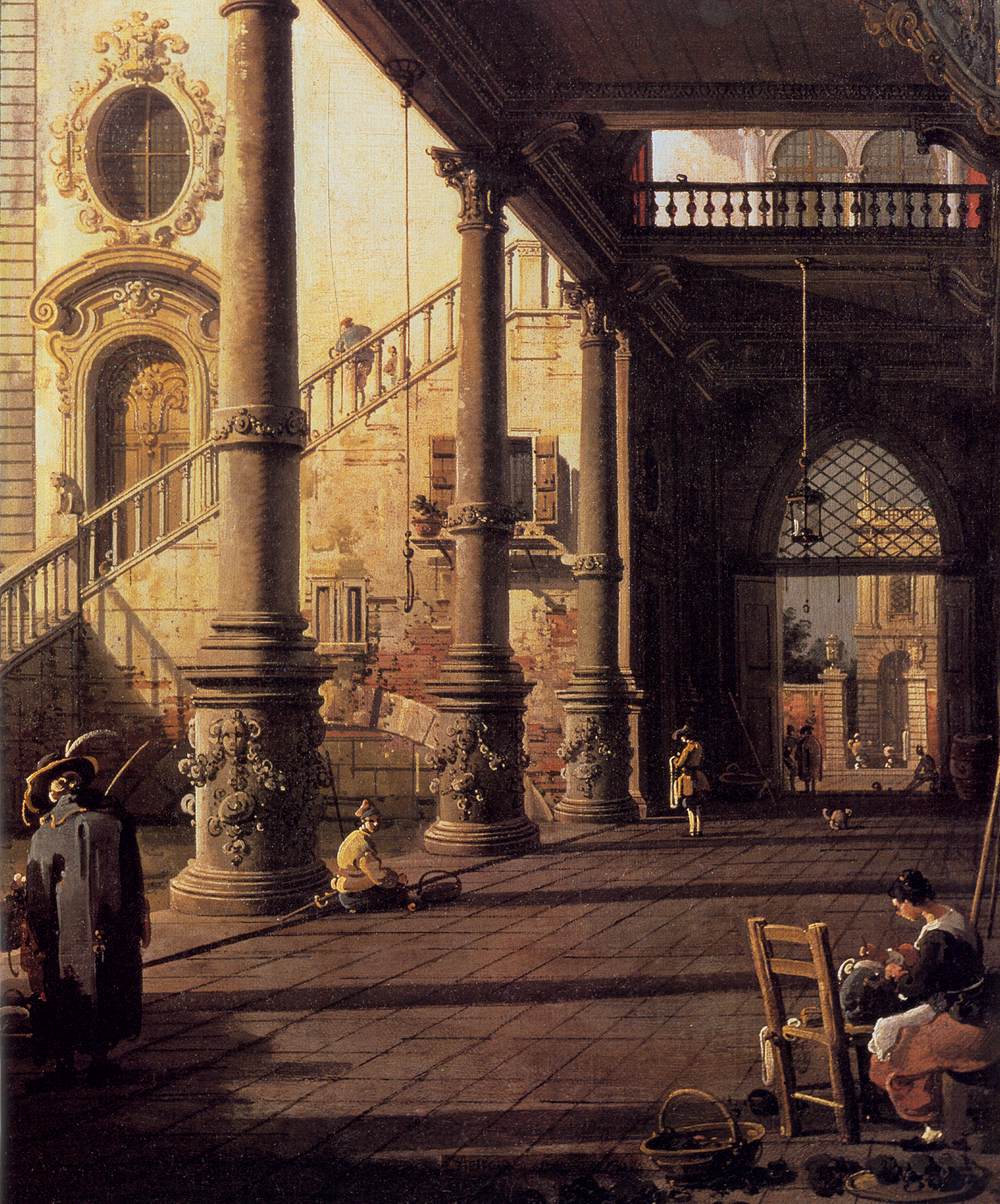 Perspective View with Portico (detail) by CANALETTO