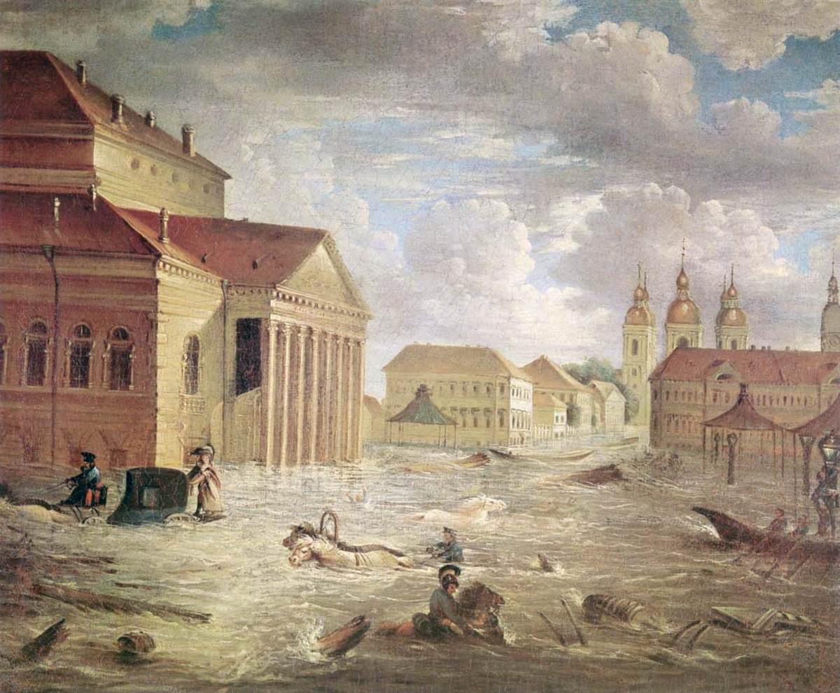 The Flood of 1824 in the Square at the Bolshoi Kamenny Theatre by ALEKSEYEV, Fyodor Yakovlevich