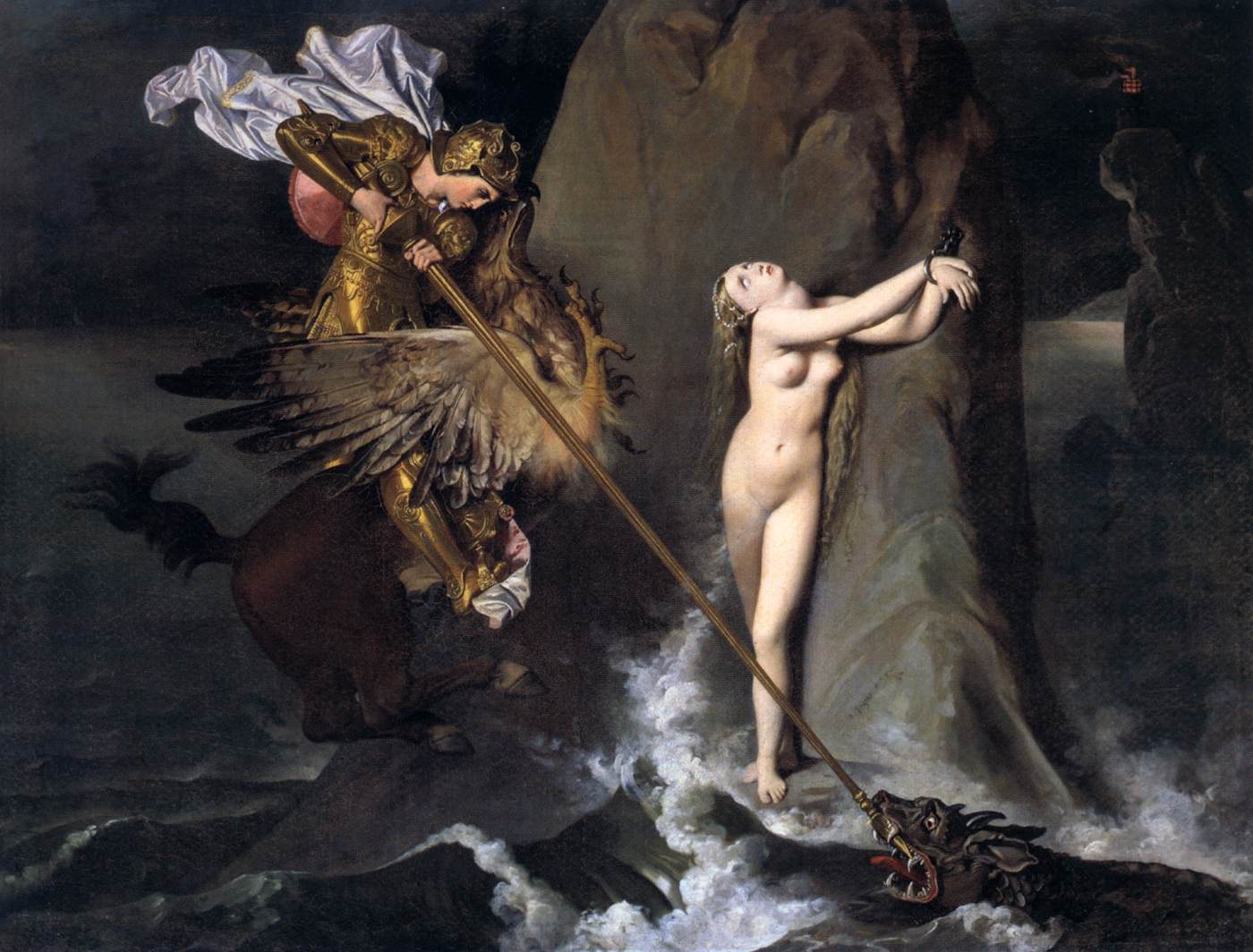 Roger Freeing Angelica by INGRES, Jean-Auguste-Dominique