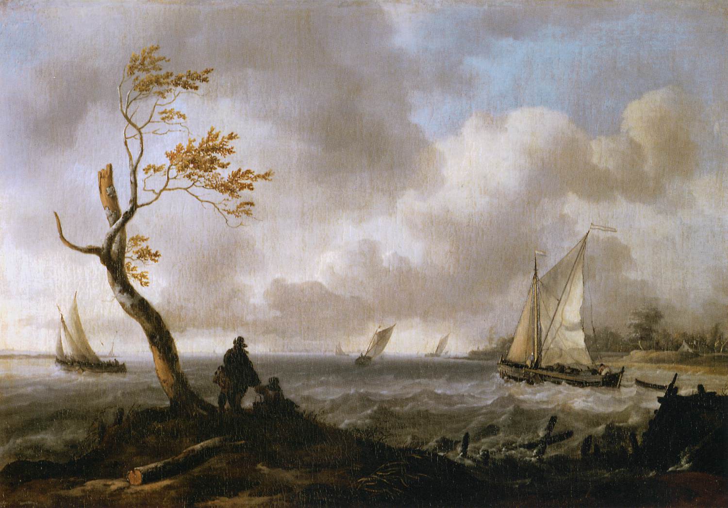 Fishing Boats and Coasting Vessel in Rough Weather by BACKHUYSEN, Ludolf