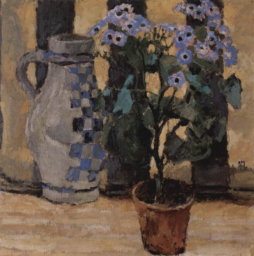 Flowers in pot and ceramic jug by MOSER, Koloman