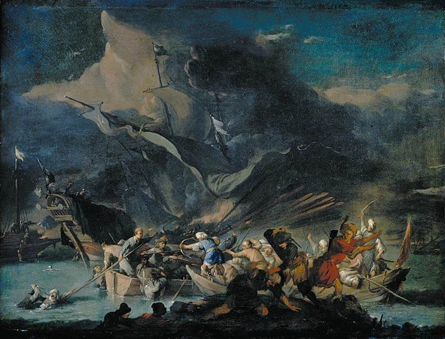 A Sea Battle by LINGELBACH, Johannes