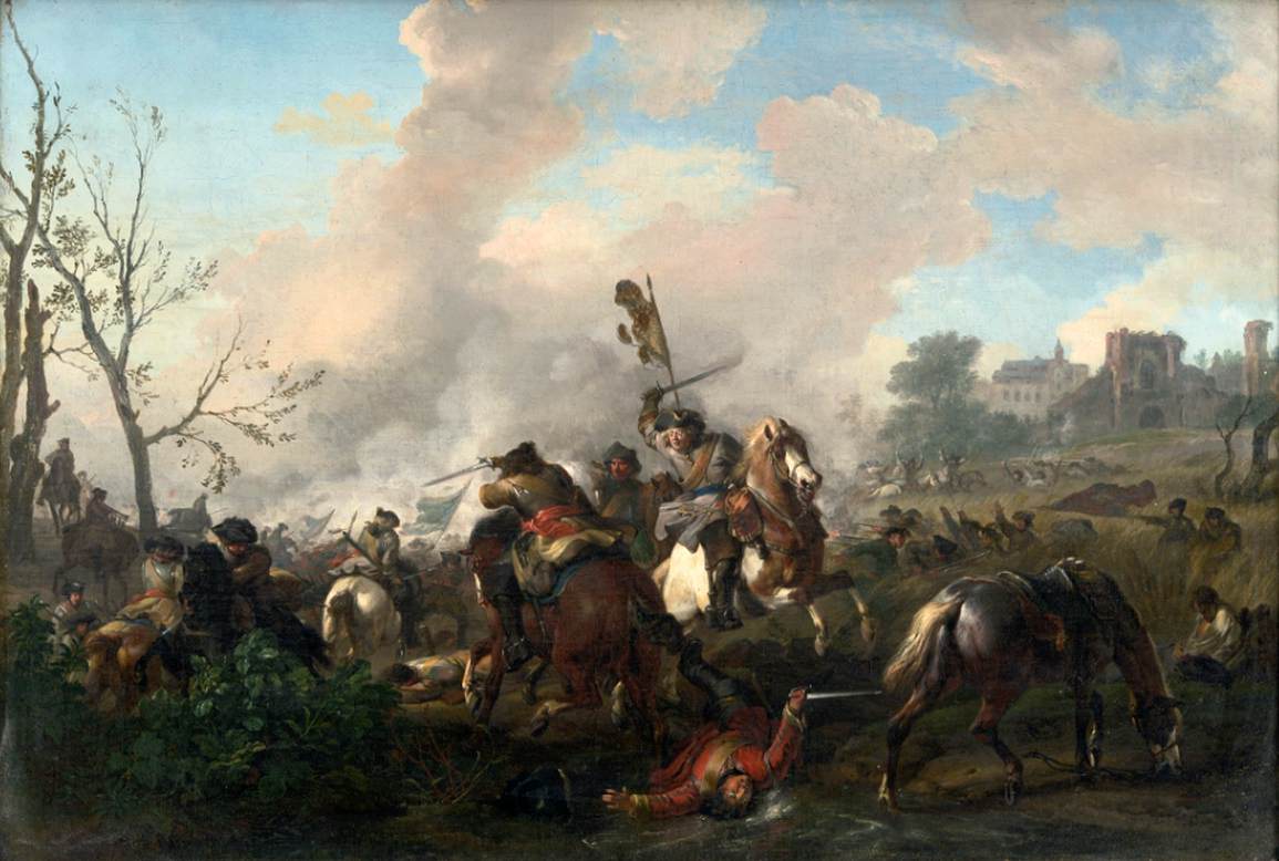 Cavalry Battle, with a Town Beyond by HUCHTENBURG, Jan van