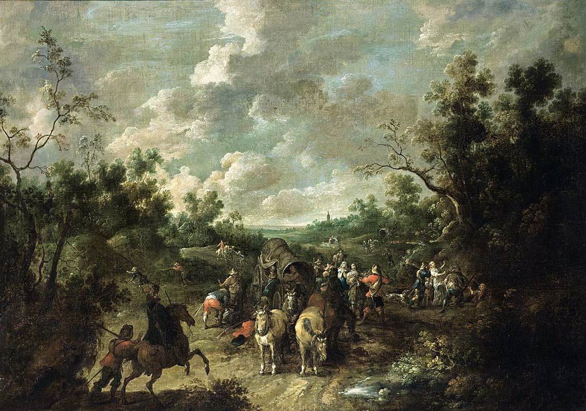 A Wooded Landscape with Travellers by