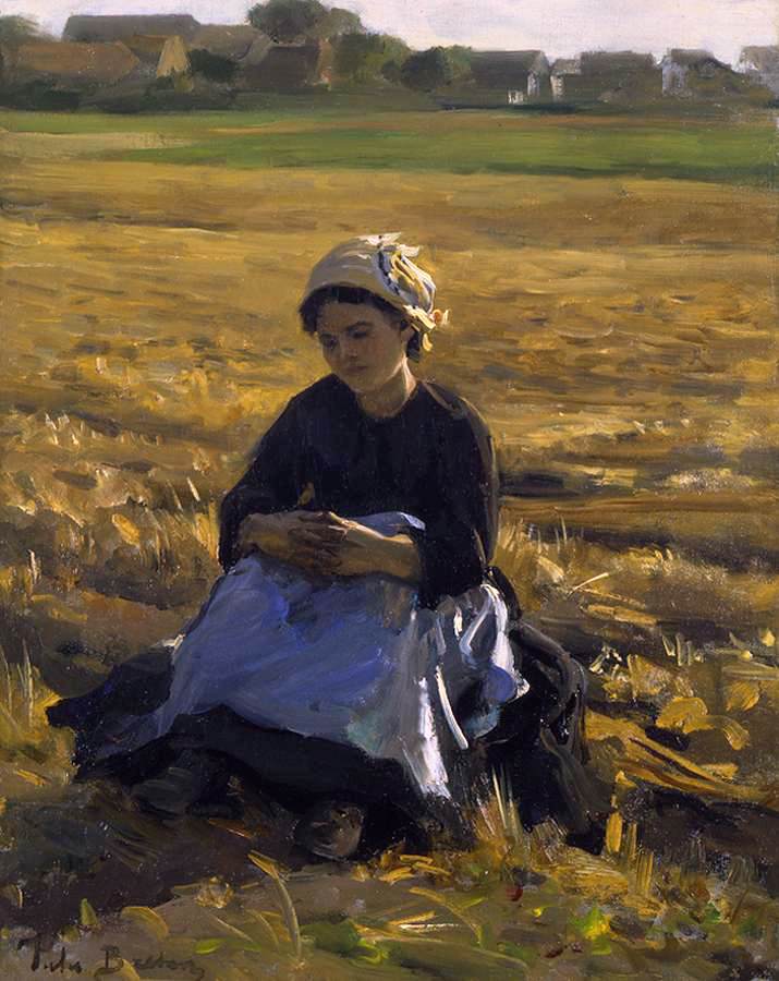 Small Gleaner Sitting in the Field by BRETON, Jules