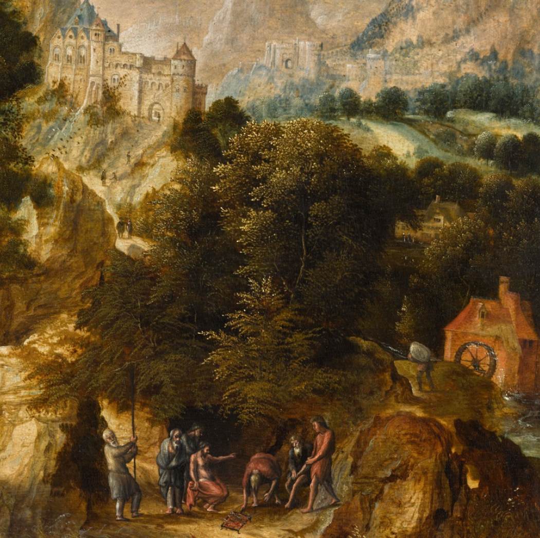 Extensive Coastal Landscape with the Calling of St Peter (detail) by BLES, Herri met de