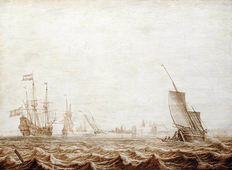 A Wijdschip Lowering Sail in a Choppy Sea by WITMONT, Heerman