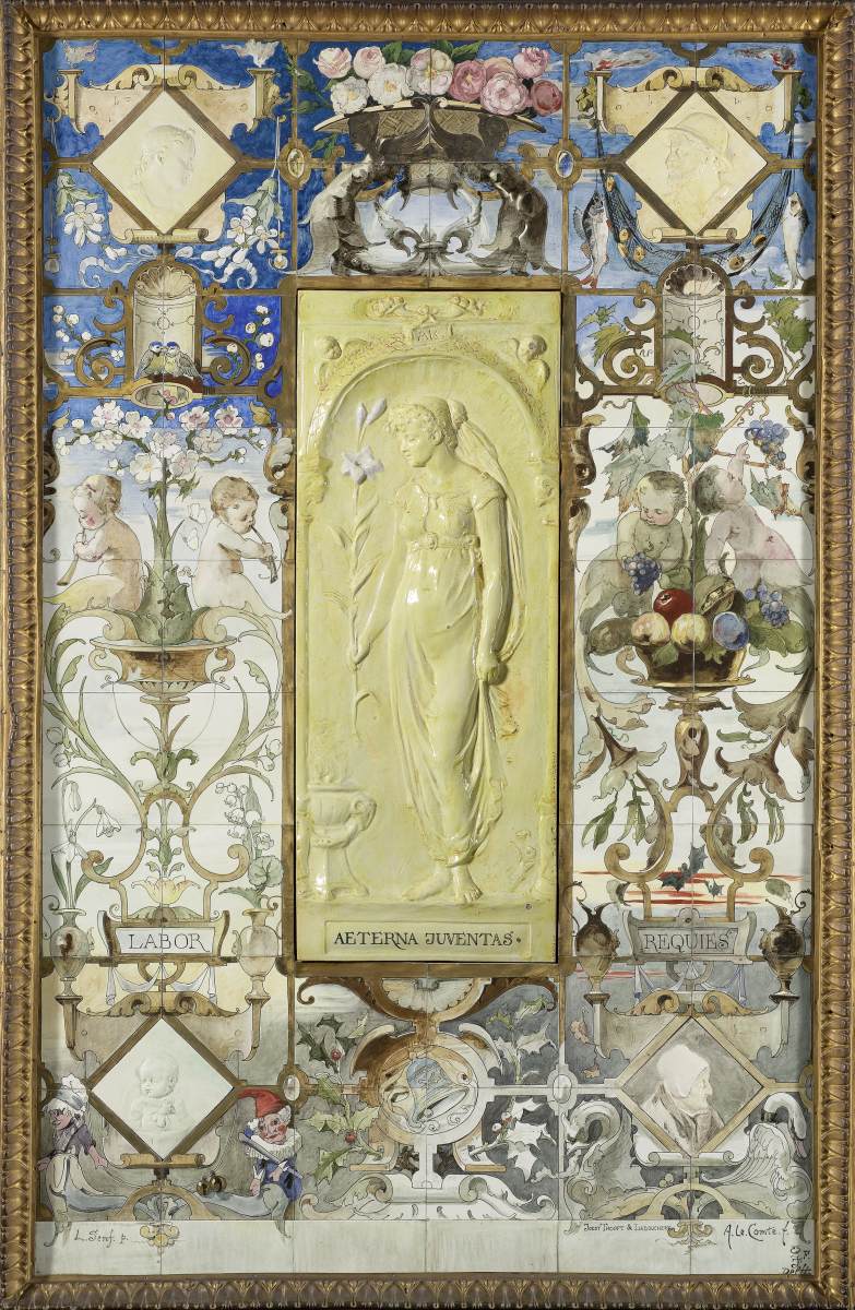 Tile Tableau with a Scene of Aeterna Juventas (Eternal Youth) by LE COMTE, Adolf