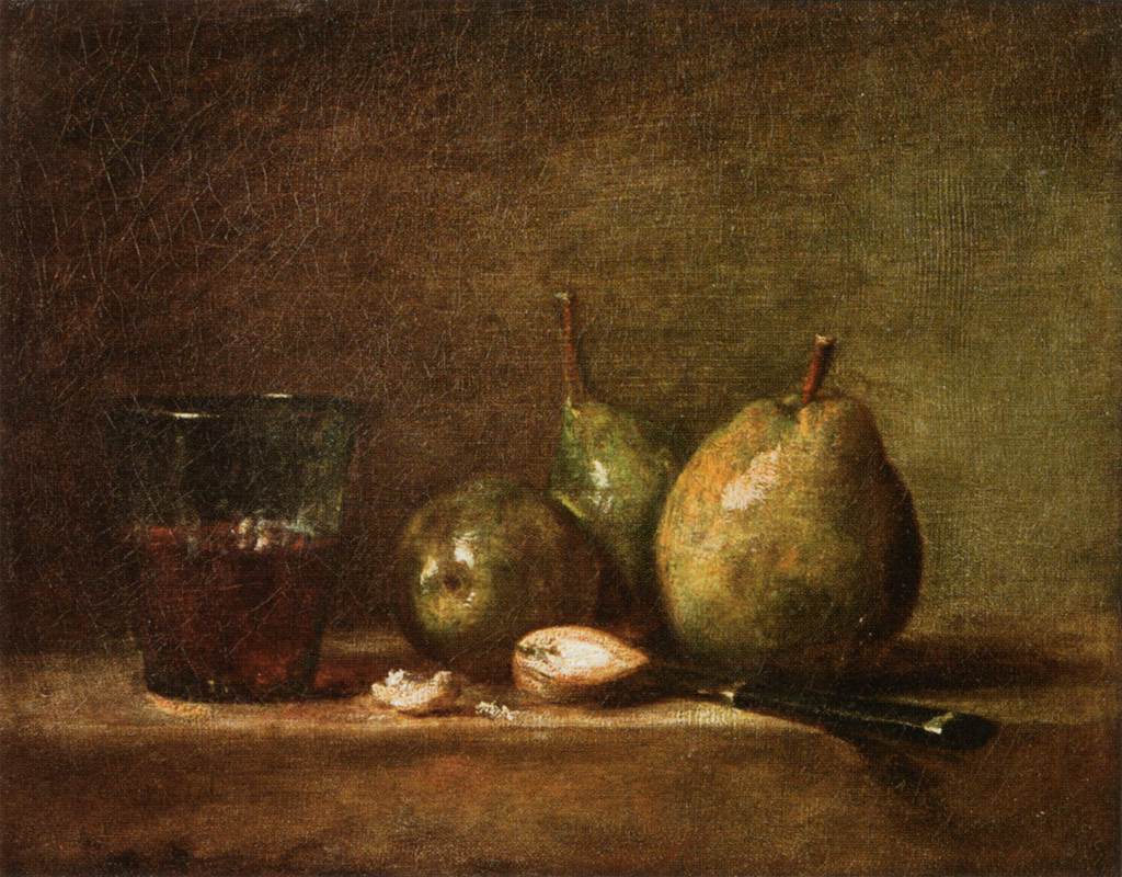 Pears, Walnuts and Glass of Wine by CHARDIN, Jean-Baptiste-Siméon