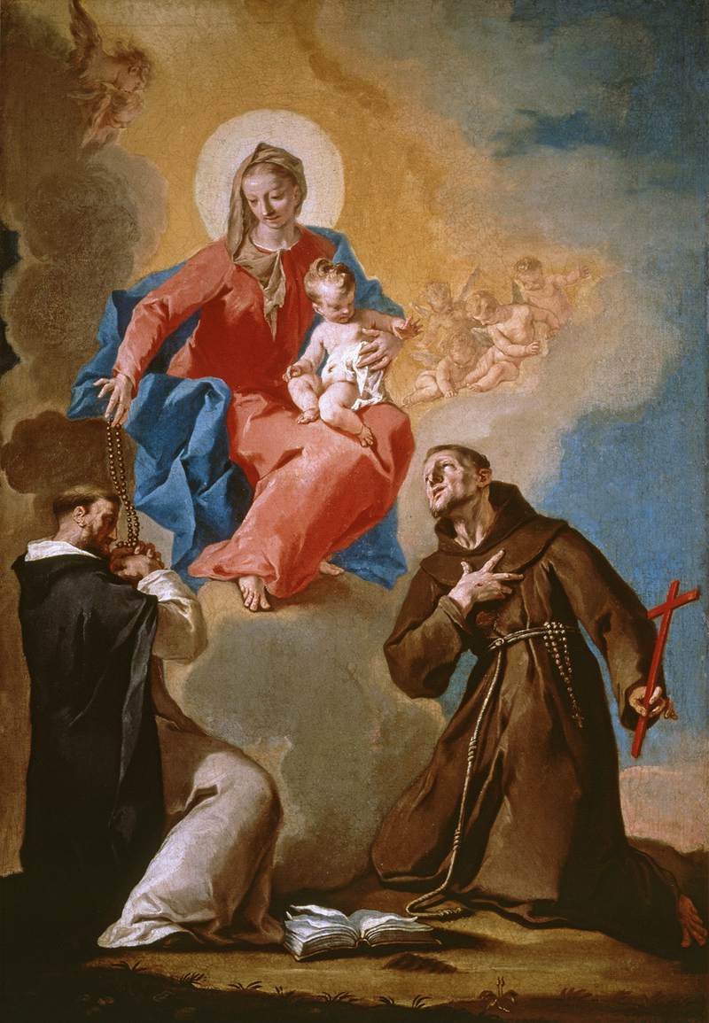 Rosary Mother of God with Sts Dominic and Francis of Assisi by GRASSI, Nicola