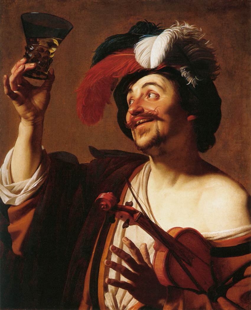 The Happy Violinist with a Glass of Wine by HONTHORST, Gerrit van