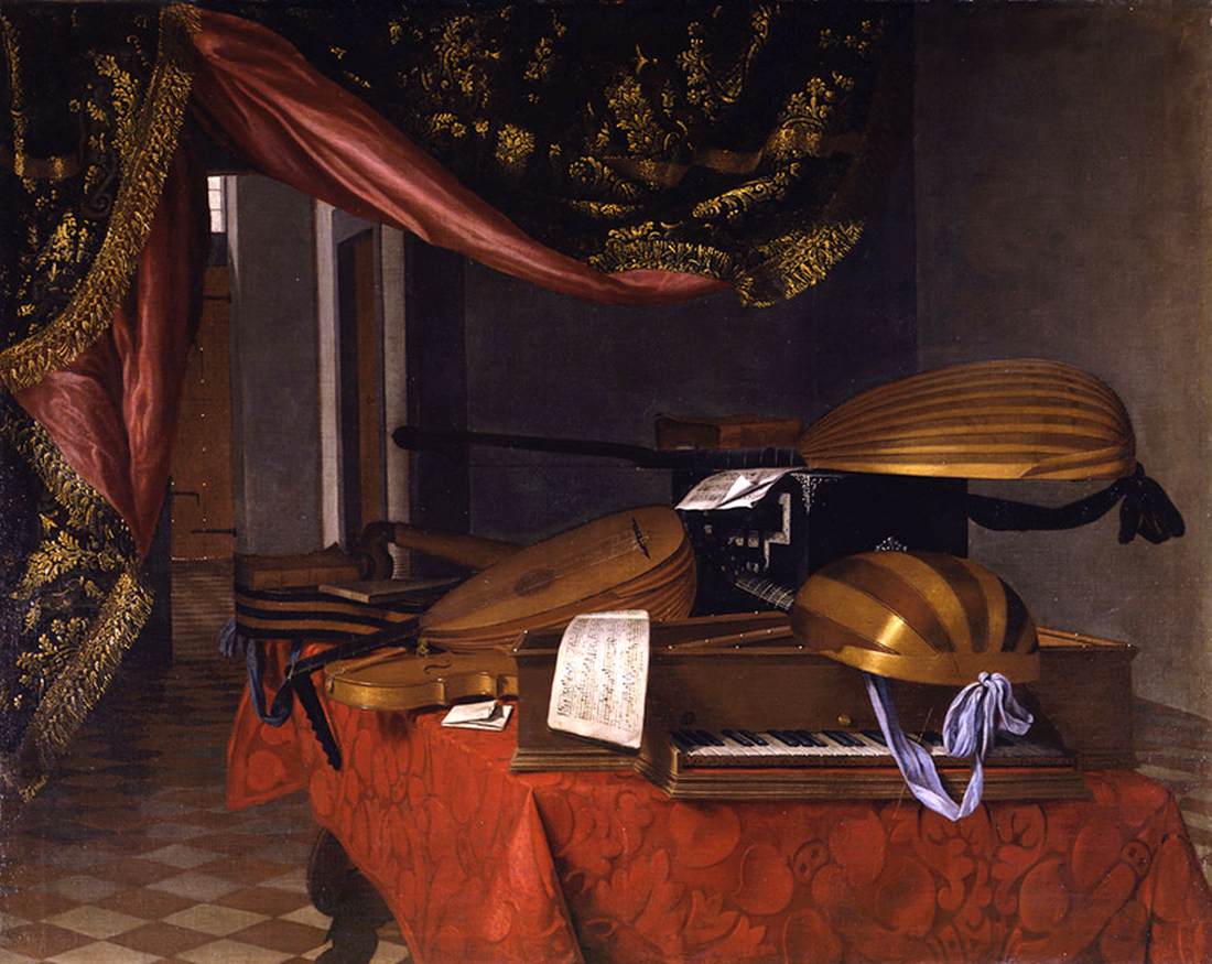 Still-Life with Musical Instruments in an Interior by