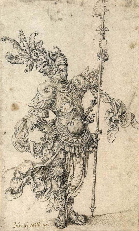 Standing Warrior in Fantastic Armour with a Halberd by