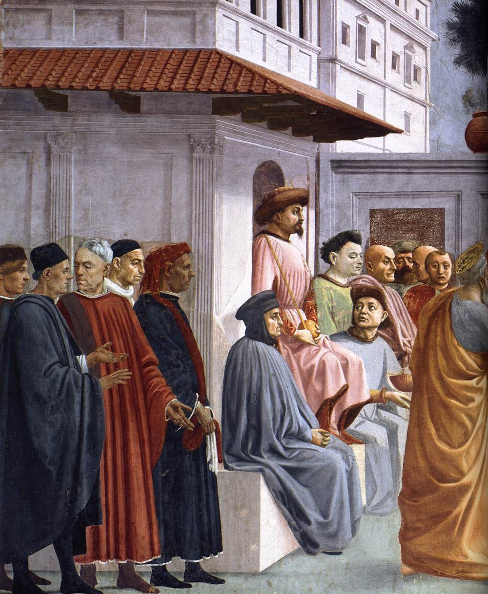 Raising of the Son of Theophilus and St Peter Enthroned (detail) by MASACCIO