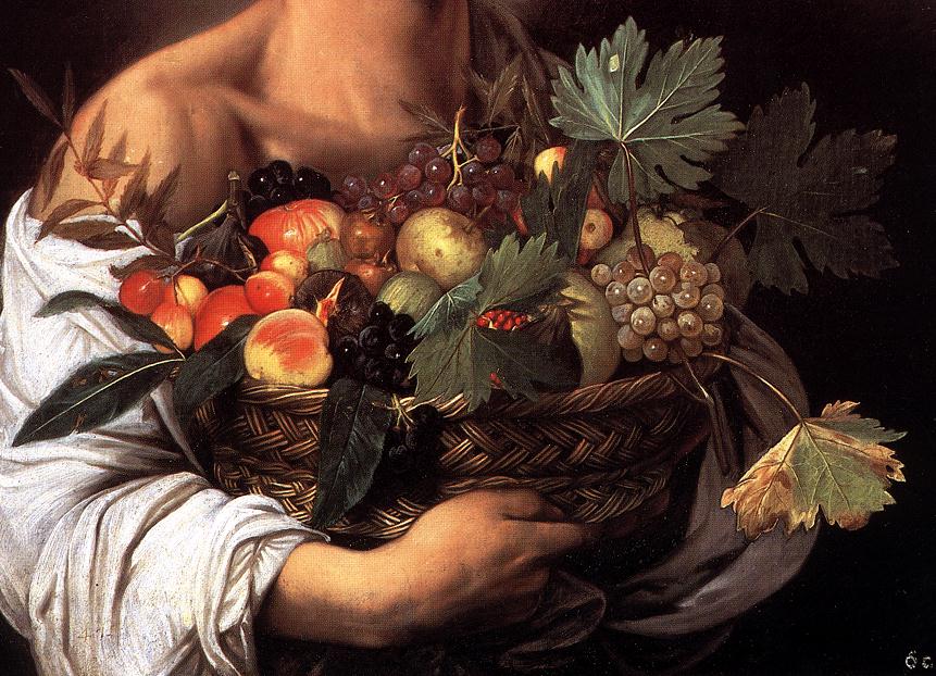 Boy with a Basket of Fruit (detail) by CARAVAGGIO