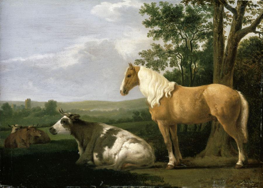 A Horse and Cows in a Landscape by