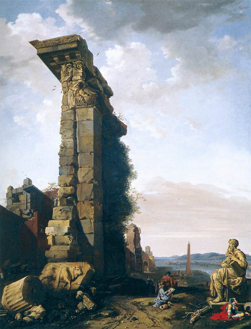 Idealised View with Roman Ruins, Sculptures, and a Port by BREENBERGH, Bartholomeus