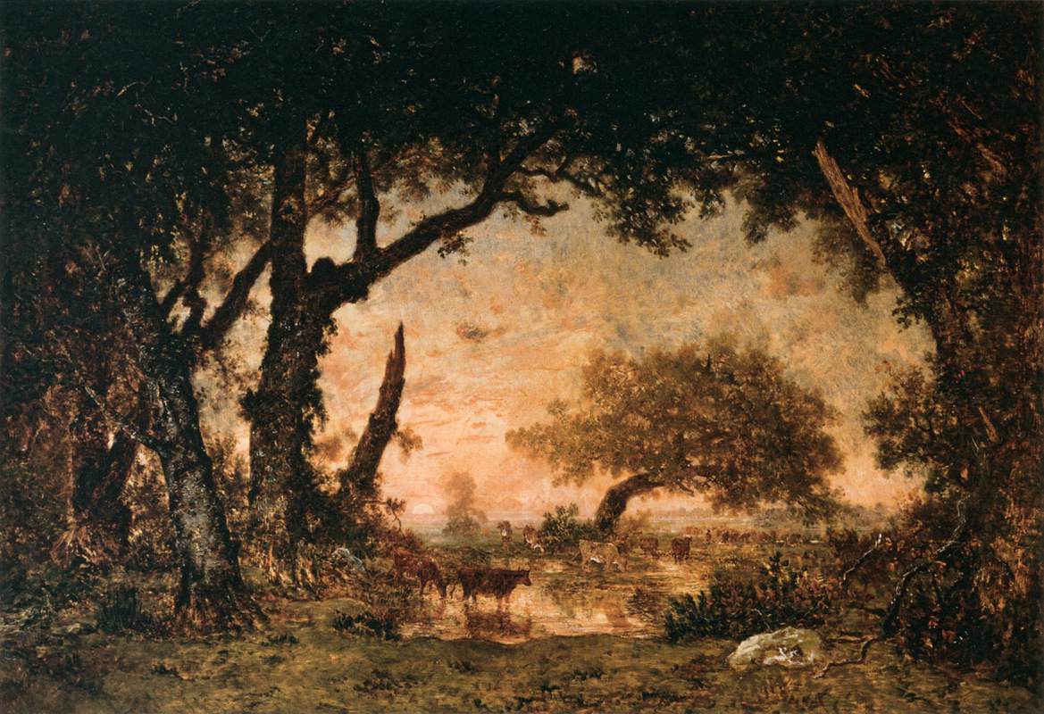 Edge of the Forest at Fontainebleau, Setting Sun by ROUSSEAU, Théodore